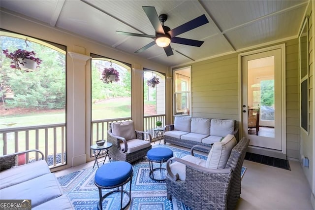 6110 Read Rd, Suwanee, GA 30024 - sunroom / solarium featuring an outdoor hangout area and a ceiling fan