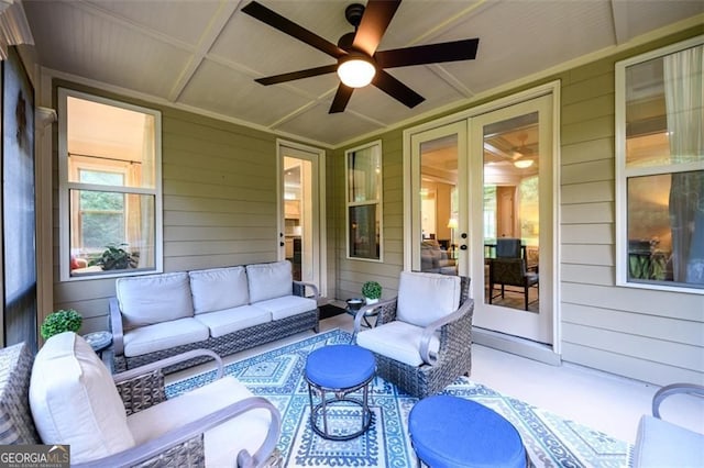 6110 Read Rd, Suwanee, GA 30024 - sunroom / solarium featuring an outdoor living space, ceiling fan, and french doors