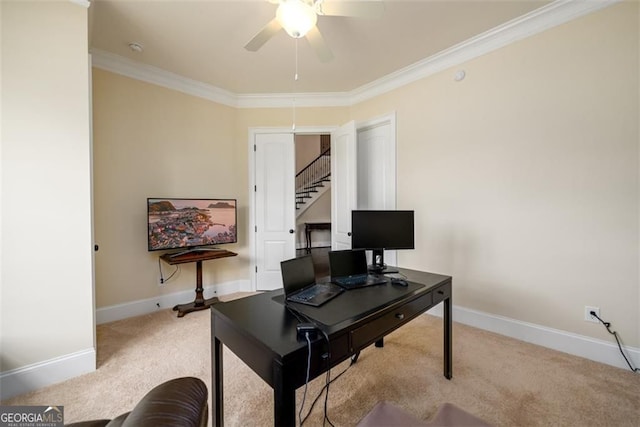 6110 Read Rd, Suwanee, GA 30024 - office featuring carpet floors, crown molding, ceiling fan, and baseboards
