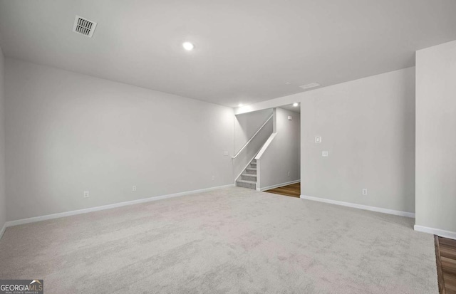 3029 Salinger Way, Gainesville, GA 30507 - below grade area featuring stairway, carpet floors, and recessed lighting