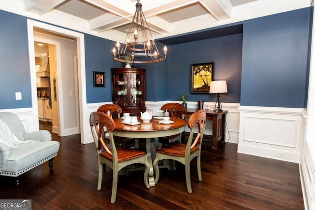 1032 Switchgrass Dr, Statham, GA 30666 - dining area with coffered ceiling, a chandelier, beam ceiling, wood finished floors, and wainscoting