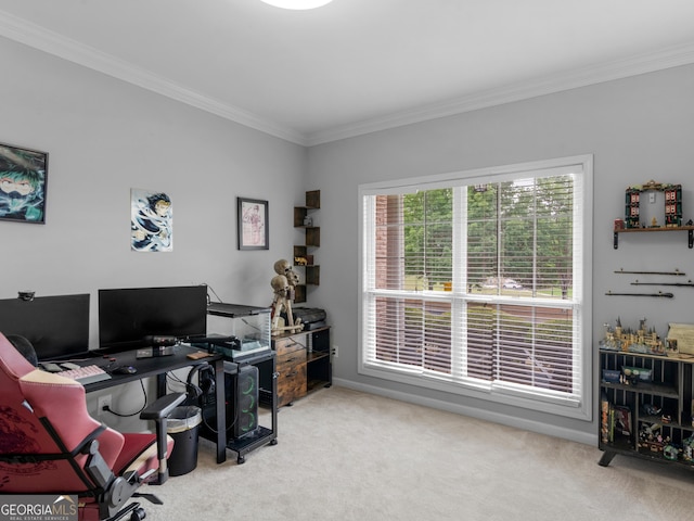 1613 Brolington Ct, Conyers, GA 30013 - carpeted home office featuring crown molding