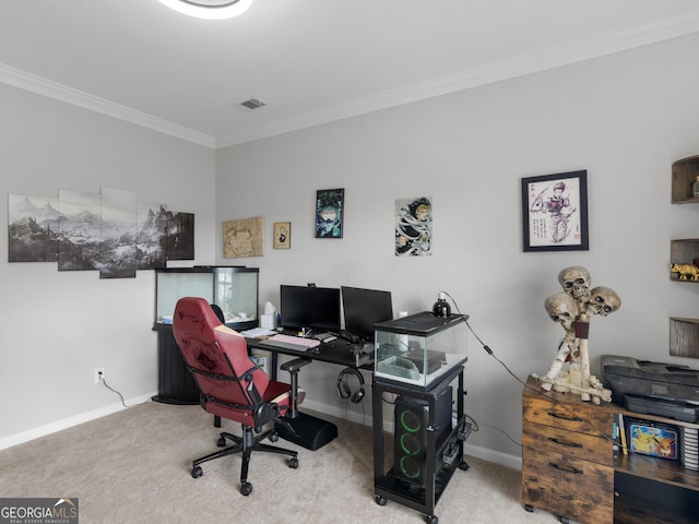 1613 Brolington Ct, Conyers, GA 30013 - office area featuring carpet and crown molding