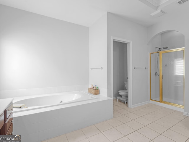 1613 Brolington Ct, Conyers, GA 30013 - full bath featuring a tub with jets, tile patterned floors, a stall shower, and vanity