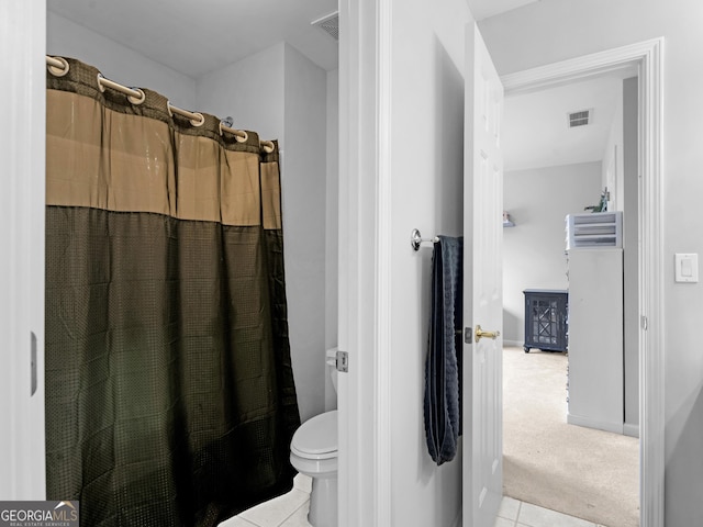 1613 Brolington Ct, Conyers, GA 30013 - bathroom featuring a heating unit, tile patterned floors, and a shower with shower curtain