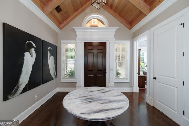 177 Selfridge Rd, Mcdonough, GA 30252 - foyer with wood ceiling, dark wood-style flooring, and baseboards
