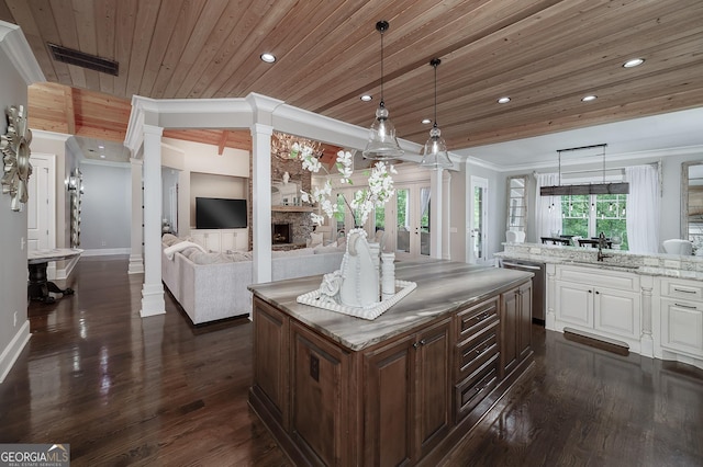 177 Selfridge Rd, Mcdonough, GA 30252 - kitchen with dishwasher, open floor plan, wood ceiling, a sink, and white cabinets