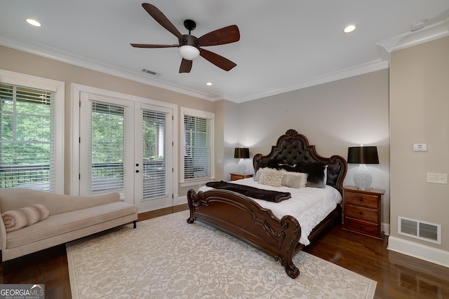 177 Selfridge Rd, Mcdonough, GA 30252 - bedroom featuring access to exterior, wood finished floors, recessed lighting, crown molding, and baseboards