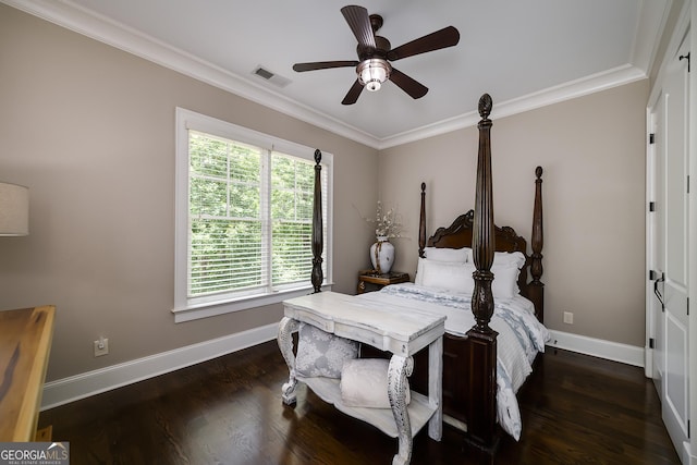 177 Selfridge Rd, Mcdonough, GA 30252 - bedroom featuring baseboards, ornamental molding, wood finished floors, and a ceiling fan