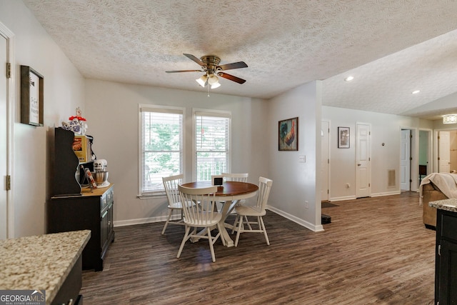82 Post Oak Cir, Crawford, GA 30630 - dining area featuring a ceiling fan, dark wood-type flooring, a textured ceiling, baseboards, and recessed lighting