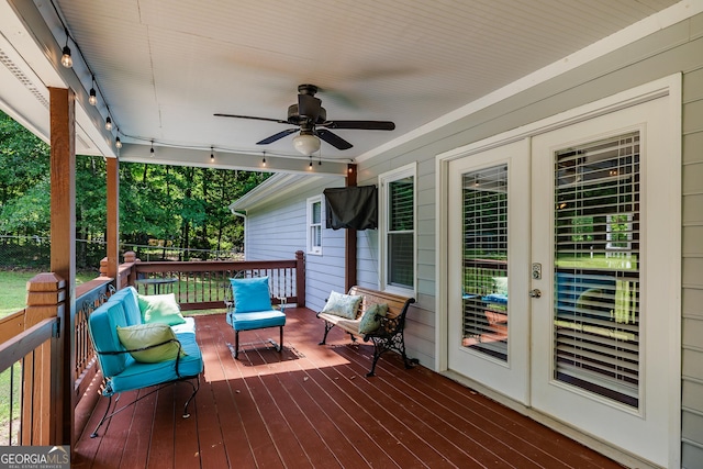 82 Post Oak Cir, Crawford, GA 30630 - wooden deck featuring french doors and a ceiling fan