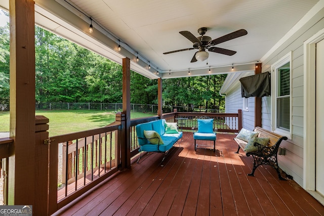 82 Post Oak Cir, Crawford, GA 30630 - wooden deck featuring a ceiling fan