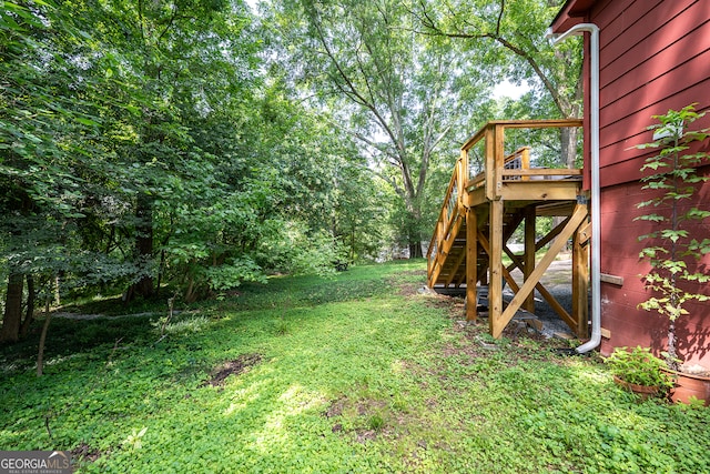 278 Fourth St, Athens, GA 30601 - view of green lawn with stairway and a deck
