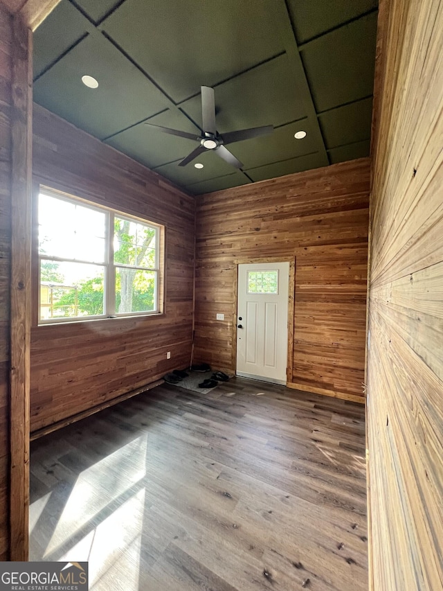 1048 Whites Mill Rd, Valley, AL 36854 - unfurnished room featuring wooden walls, wood finished floors, ceiling fan, and recessed lighting