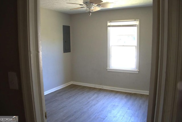 961 Illges Rd, Columbus, GA 31906 - spare room featuring wood finished floors, electric panel, a ceiling fan, and a textured ceiling