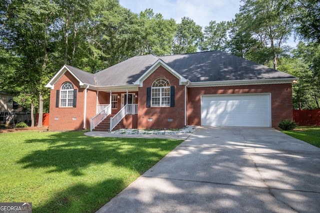 2021 Windfield Dr, Monroe, GA 30655 - ranch-style house featuring brick siding, a porch, driveway, crawl space, and a garage