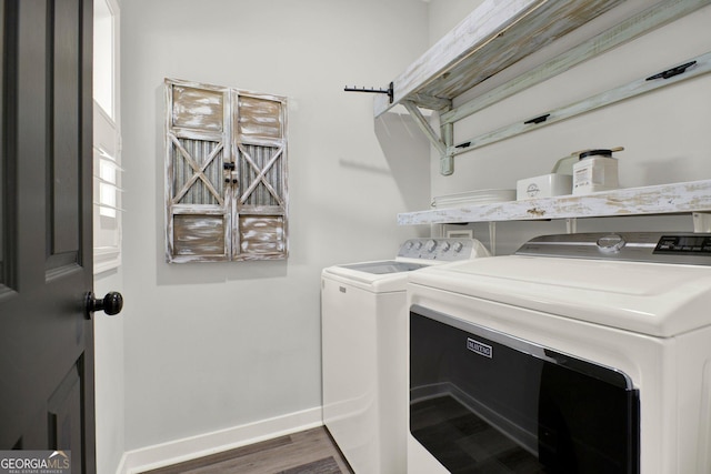 92 Autumn Path, Rockmart, GA 30153 - laundry room with washer and dryer and wood finished floors