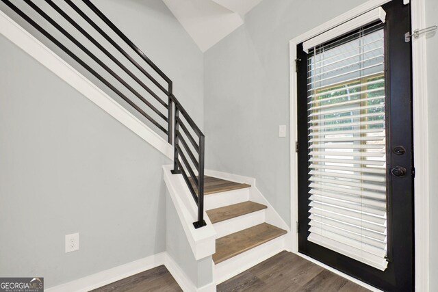 92 Autumn Path, Rockmart, GA 30153 - staircase with wood finished floors and baseboards