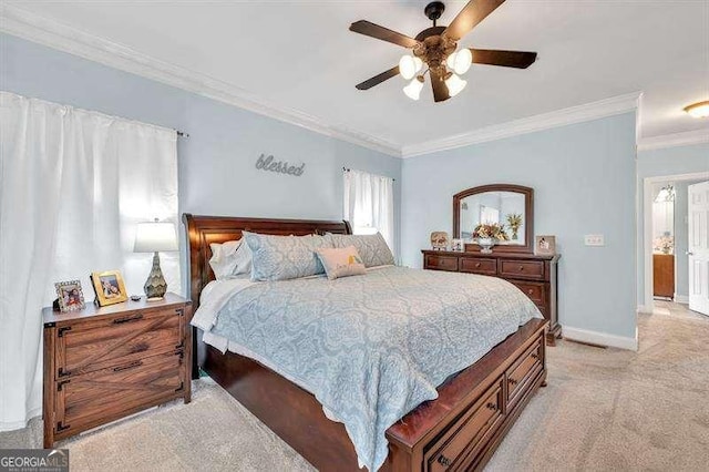 125 Shamus Way, Jefferson, GA 30549 - bedroom featuring light colored carpet, crown molding, and a ceiling fan