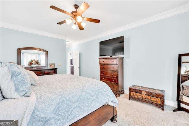 125 Shamus Way, Jefferson, GA 30549 - bedroom with light colored carpet, crown molding, and a ceiling fan