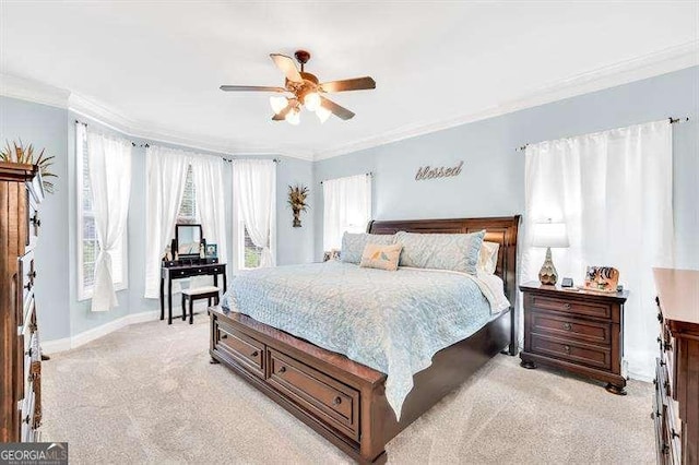 125 Shamus Way, Jefferson, GA 30549 - bedroom featuring light colored carpet, crown molding, and a ceiling fan