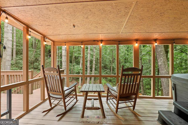 242 Eagles Nest Rd, Sautee Nacoochee, GA 30571 - sunroom with hardwood / wood-style floors and a wooden deck
