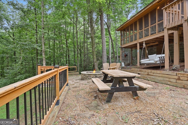 242 Eagles Nest Rd, Sautee Nacoochee, GA 30571 - view of yard featuring an outdoor fire pit and a sunroom