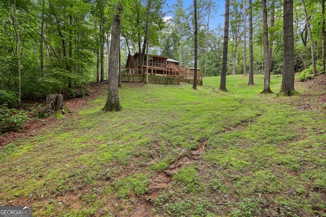 242 Eagles Nest Rd, Sautee Nacoochee, GA 30571 - view of green lawn with a wooden deck