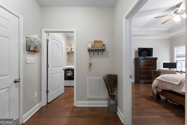 521 Peeples Valley Rd NW, Cartersville, GA 30121 - hallway featuring dark wood-type flooring and crown molding