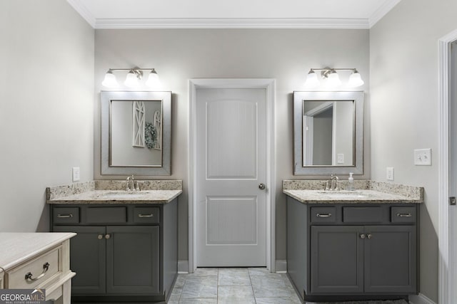 521 Peeples Valley Rd NW, Cartersville, GA 30121 - bathroom featuring two vanities and ornamental molding