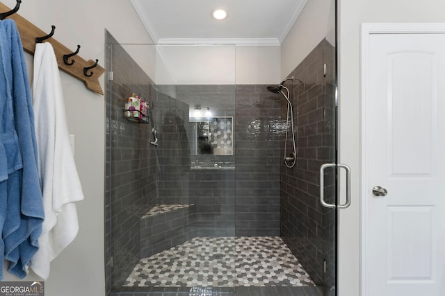 521 Peeples Valley Rd NW, Cartersville, GA 30121 - full bath featuring a stall shower, ornamental molding, and recessed lighting