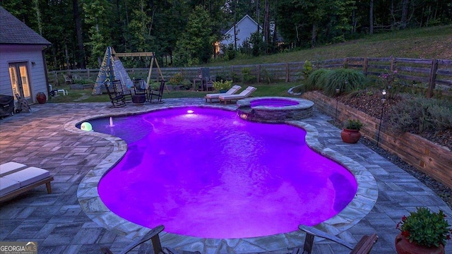 1069 Dean Hill Rd, Monroe, GA 30655 - view of pool with a fenced backyard, a patio, and a pool with connected hot tub