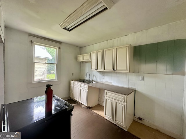 310 Butler St, Waycross, GA 31501 - kitchen with dark wood-style flooring and cream cabinets