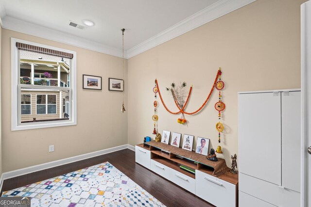 745 Newfield Ln, Alpharetta, GA 30004 - sitting room featuring ornamental molding and dark wood-style flooring