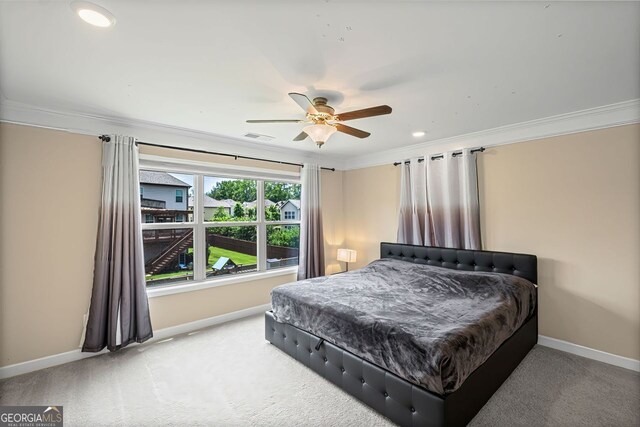745 Newfield Ln, Alpharetta, GA 30004 - bedroom featuring ornamental molding, carpet, a ceiling fan, and recessed lighting