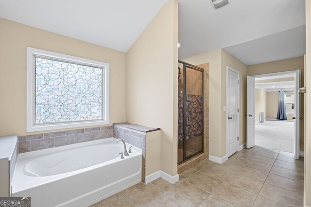 745 Newfield Ln, Alpharetta, GA 30004 - full bath with a garden tub, a stall shower, and tile patterned floors