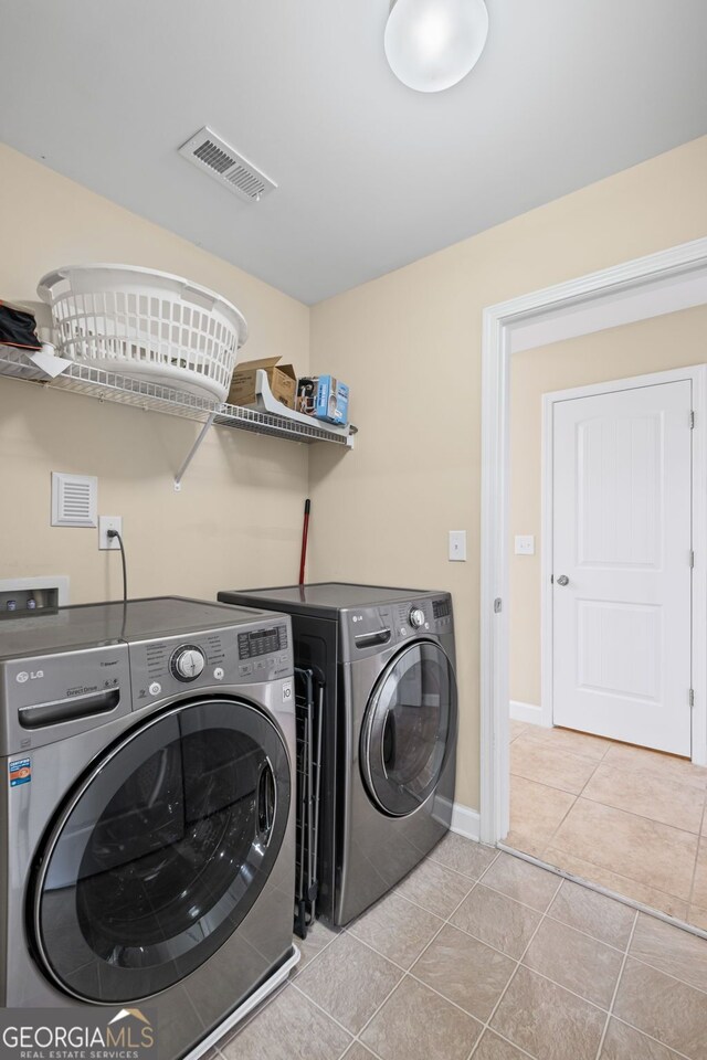 745 Newfield Ln, Alpharetta, GA 30004 - washroom featuring washer and dryer and light tile patterned floors