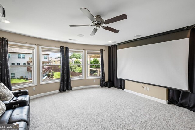 745 Newfield Ln, Alpharetta, GA 30004 - cinema with light carpet and a ceiling fan