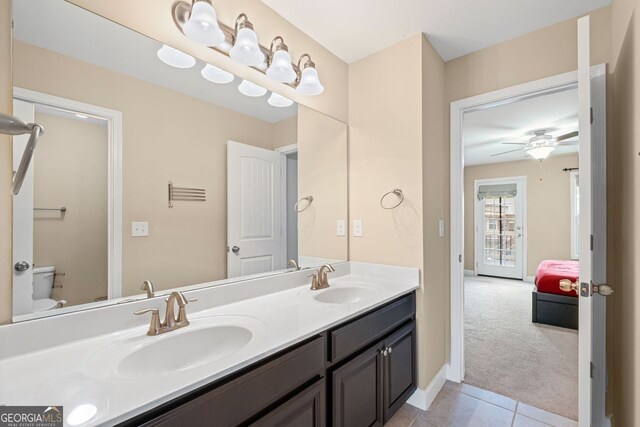 745 Newfield Ln, Alpharetta, GA 30004 - bathroom with double vanity, tile patterned floors, and ceiling fan