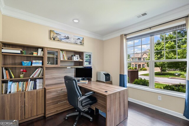 745 Newfield Ln, Alpharetta, GA 30004 - office with ornamental molding and dark wood-type flooring