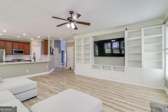 95 Jeffco Dr, Jefferson, GA 30549 - living area with recessed lighting, crown molding, light wood finished floors, and ceiling fan
