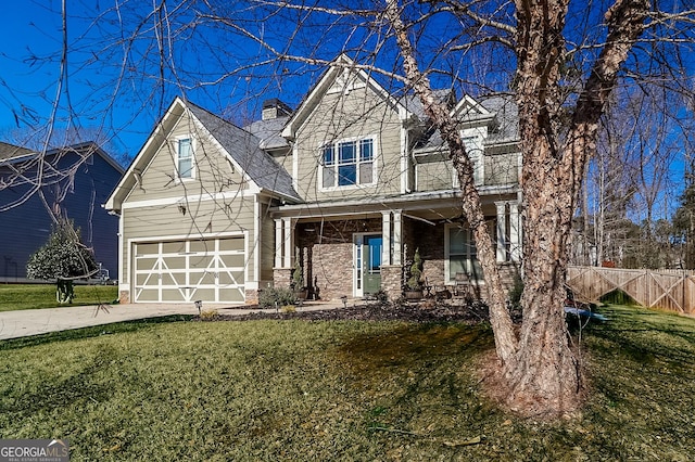95 Jeffco Dr, Jefferson, GA 30549 - craftsman-style house featuring driveway, a porch, brick siding, a chimney, and a garage