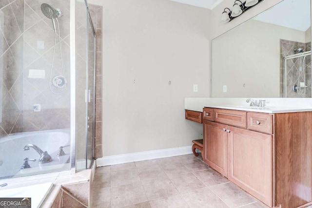 95 Jeffco Dr, Jefferson, GA 30549 - full bathroom with vanity, tiled shower, tiled tub, and tile patterned floors
