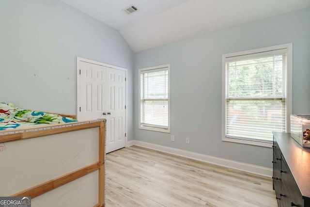 95 Jeffco Dr, Jefferson, GA 30549 - bedroom with lofted ceiling, multiple windows, light wood-type flooring, and a closet
