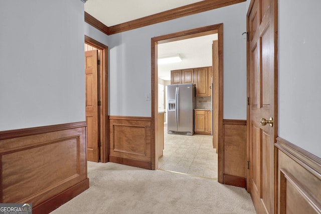 4313 Deep Springs Ct NW, Kennesaw, GA 30144 - hall with wainscoting, light carpet, and ornamental molding