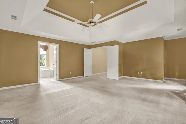 4313 Deep Springs Ct NW, Kennesaw, GA 30144 - empty room featuring crown molding, a ceiling fan, light carpet, and a tray ceiling