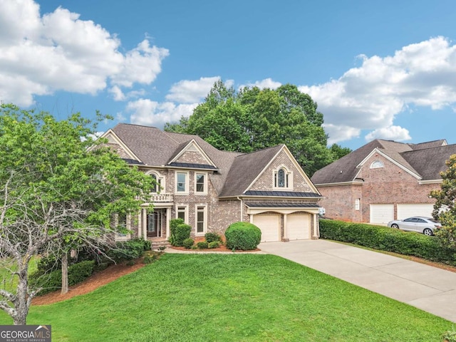 4508 Meadow Vista Trce, Lithonia, GA 30038 - colonial inspired home with driveway, a front lawn, and brick siding