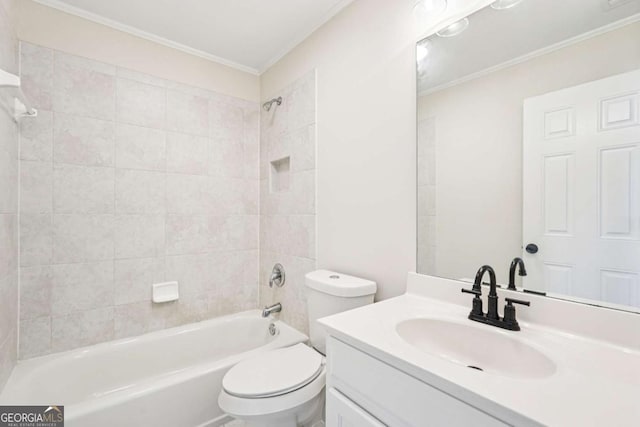 4508 Meadow Vista Trce, Lithonia, GA 30038 - bathroom with vanity, shower / tub combination, and crown molding