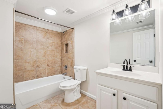 4508 Meadow Vista Trce, Lithonia, GA 30038 - bathroom with vanity, tub / shower combination, crown molding, and tile patterned floors