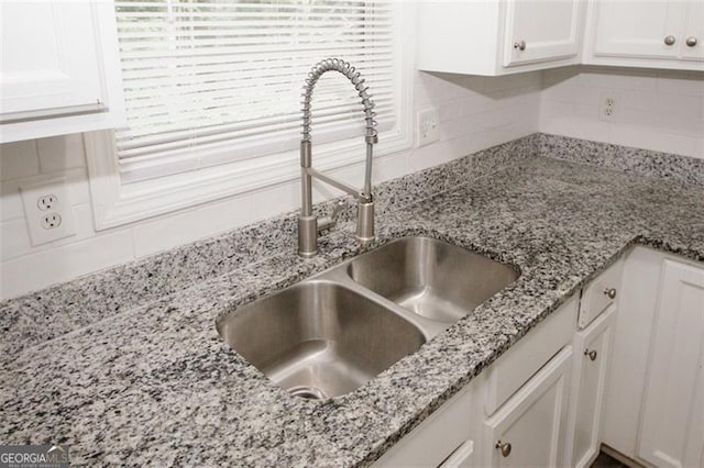365 Hunt Crk, Acworth, GA 30101 - kitchen view of white cabinets, decorative backsplash, and light stone countertops